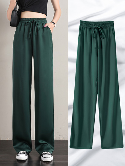 Дамски панталон - широк модел с връзки и ластична талия 