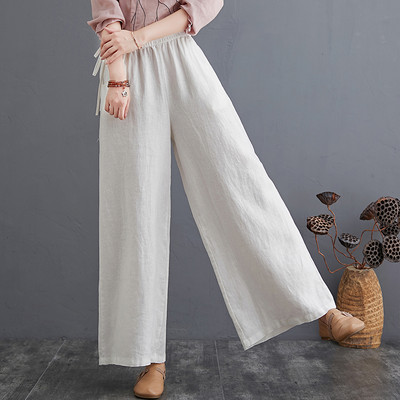 Дамски широк памучен панталон с джобове