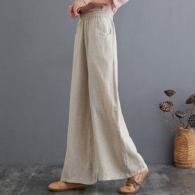 Дамски широк памучен панталон с джобове