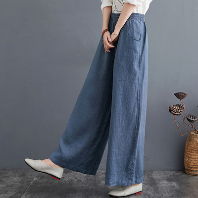 Дамски широк памучен панталон с джобове