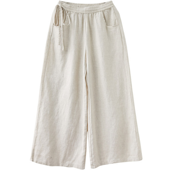 Дамски  широк памучен панталон с джобове