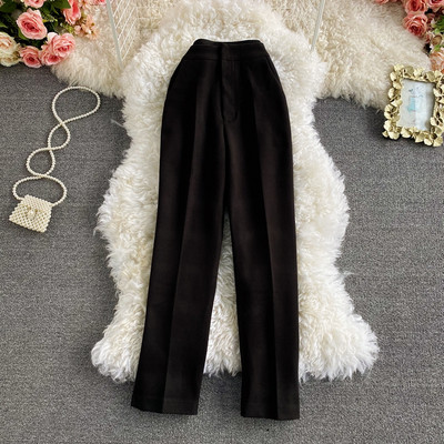 Pantaloni de dama cu talie inalta si buzunare