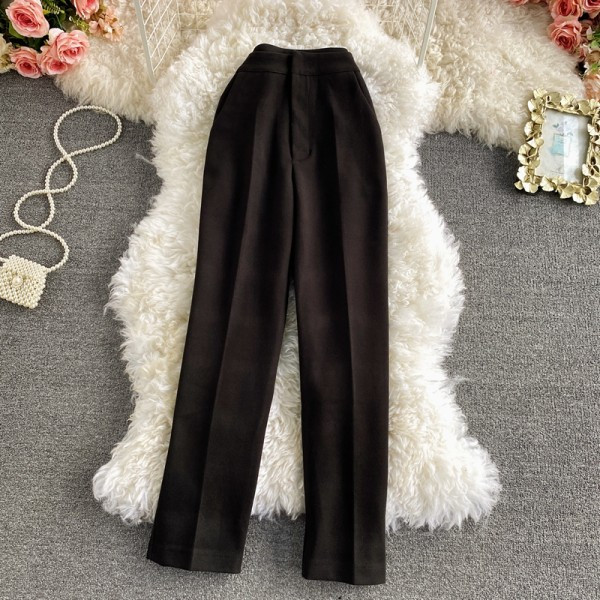 Pantaloni de dama cu talie inalta si buzunare