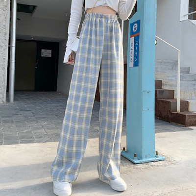 Нов модел дамски кариран панталон с ластична талия