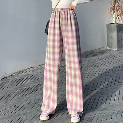 Нов модел дамски кариран панталон с ластична талия