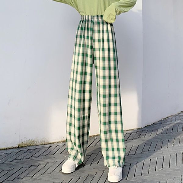 Нов модел дамски кариран панталон с ластична талия 