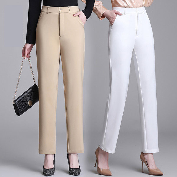 Дамски елегантен прав панталон с джобове