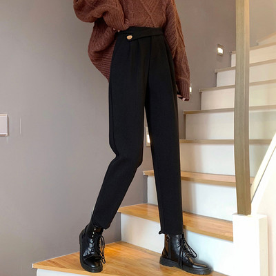 Ежедневен дамски панталон с висока талия в черен и бежов цвят