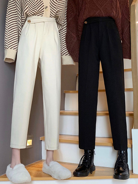 Ежедневен дамски панталон с висока талия в черен и бежов цвят