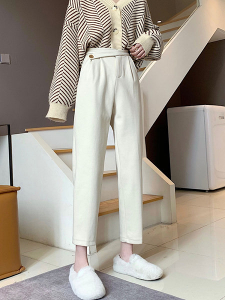 Ежедневен дамски панталон с висока талия в черен и бежов цвят