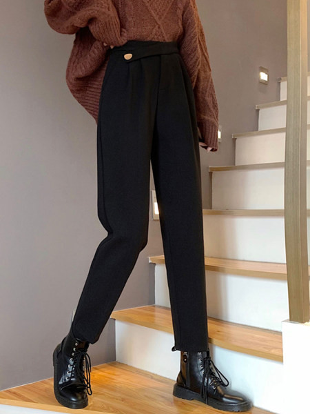 Ежедневен дамски панталон с висока талия в черен и бежов цвят