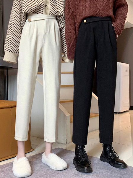 Ежедневен дамски панталон с висока талия в черен и бежов цвят