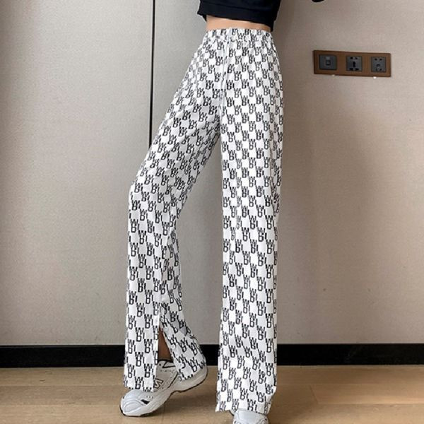 Дамски ежедневен панталон с висока талия в черен и бял цвят 