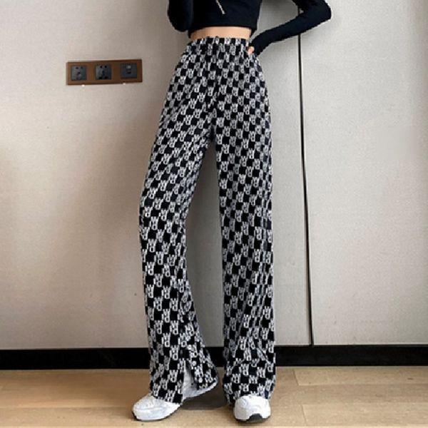 Дамски ежедневен панталон с висока талия в черен и бял цвят 