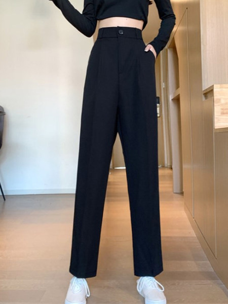 Дамски ежедневен панталон с висока талия -прав модел