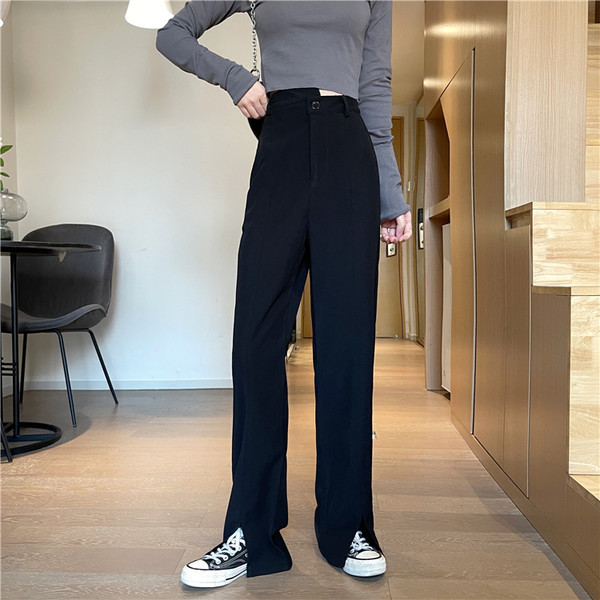 Pantaloni drepti de damă cu fante pe picioare