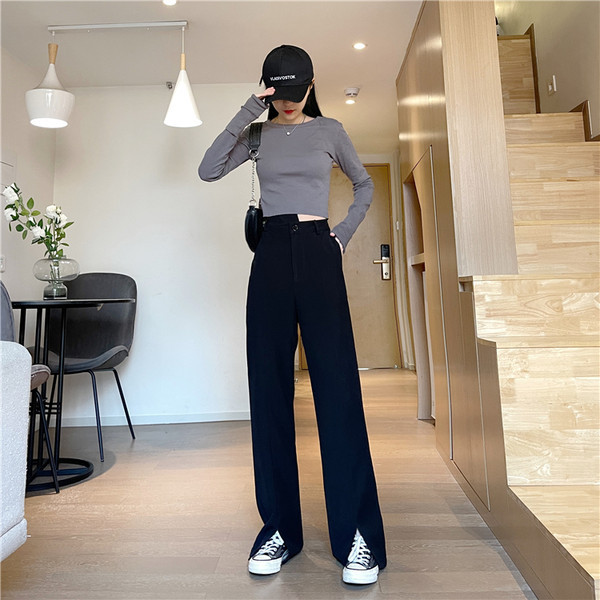 Pantaloni drepti de damă cu fante pe picioare