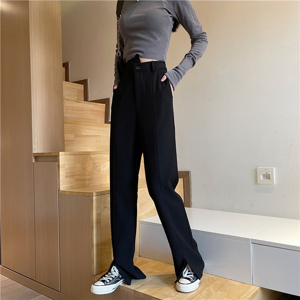 Pantaloni drepti de damă cu fante pe picioare