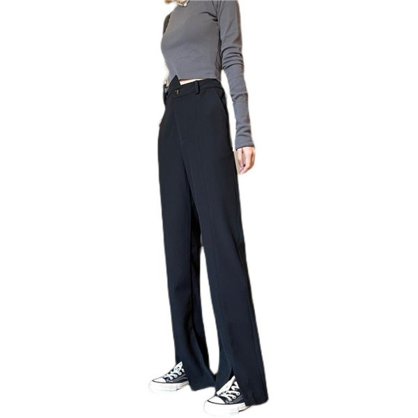 Pantaloni drepti de damă cu fante pe picioare