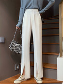 Дамски панталон с висока талия и цепки - бял черен и сив цвят