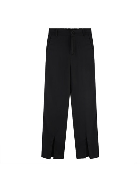 Дамски панталон с висока талия и цепки - бял черен и сив цвят