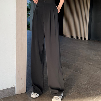 Pantaloni casual dama cu talie inalta - model larg