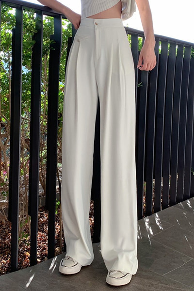 Pantaloni casual dama cu talie inalta - model larg