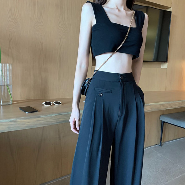 Pantaloni casual dama cu talie inalta - model larg