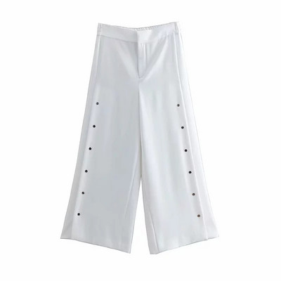 Pantaloni largi moderni cu nasturi si lungime 7/8