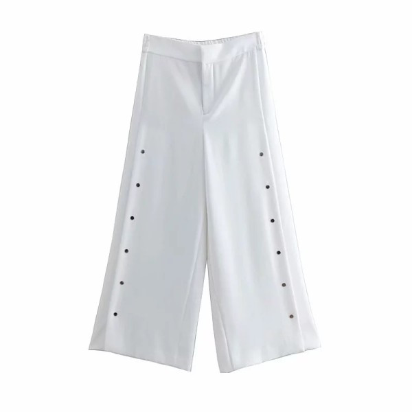 Pantaloni largi moderni cu nasturi si lungime 7/8