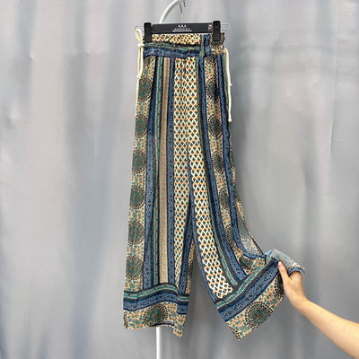 Γυναικείο χρωματιστό παντελόνι με ψηλή μέση και κορδόνια