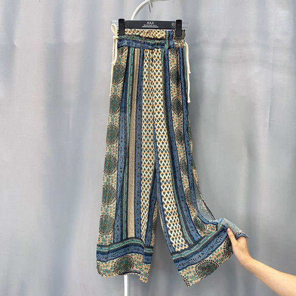 Γυναικείο χρωματιστό παντελόνι με ψηλή μέση και κορδόνια