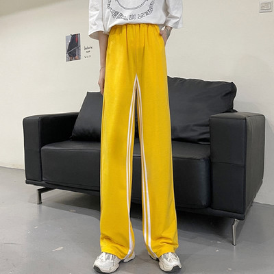 Дамски широк панталон с ластична талия и кант 