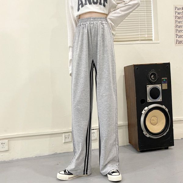 Дамски широк панталон с ластична талия и кант 