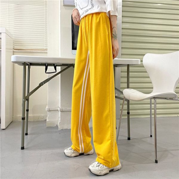 Дамски широк панталон с ластична талия и кант 