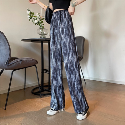 Дамски широк панталон с висока талия и цветен принт 