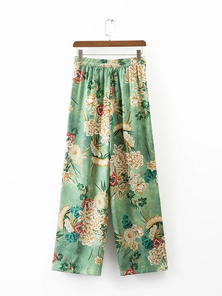 Pantaloni largi de dama cu bustiera si model floral