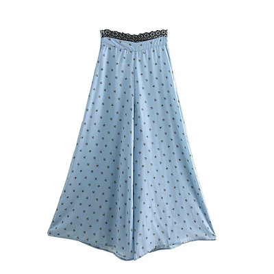 Pantaloni largi casual cu elastic si dantela