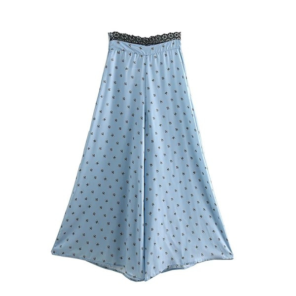 Pantaloni largi casual cu elastic si dantela