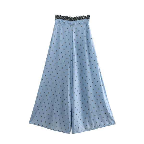 Pantaloni largi casual cu elastic si dantela