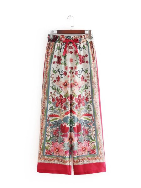 Pantaloni moderni model lat cu talie elastica si model floral