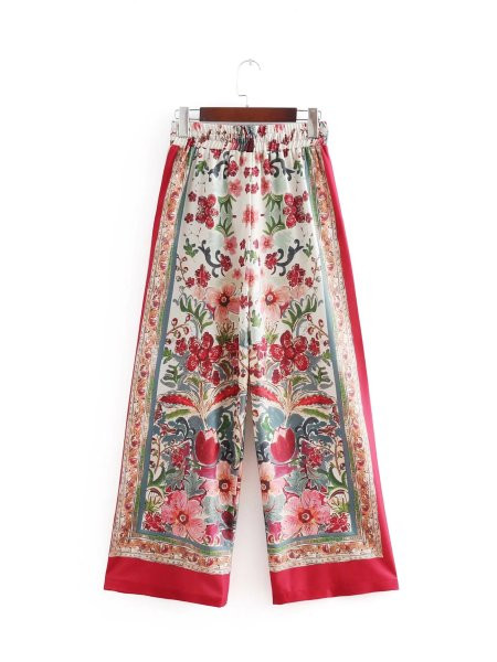 Pantaloni moderni model lat cu talie elastica si model floral