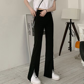 Pantaloni casual de dama cu talie inalta si crapaturi