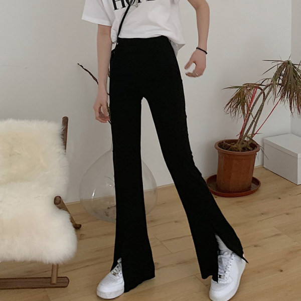 Pantaloni casual de dama cu talie inalta si crapaturi