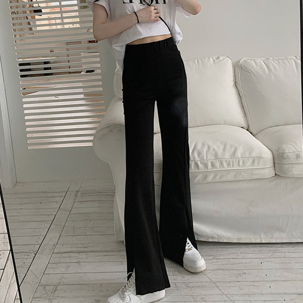 Pantaloni casual de dama cu talie inalta si crapaturi