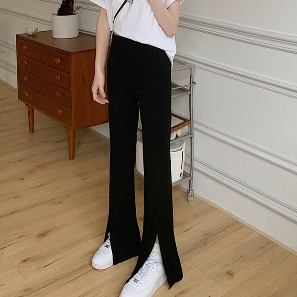 Pantaloni casual de dama cu talie inalta si crapaturi