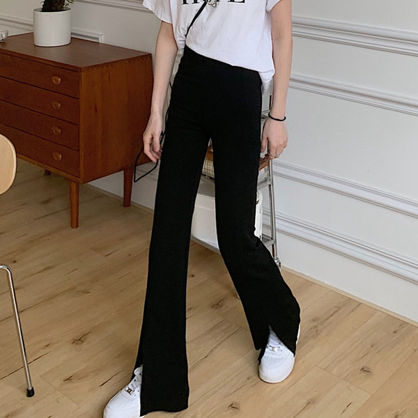 Pantaloni casual de dama cu talie inalta si crapaturi