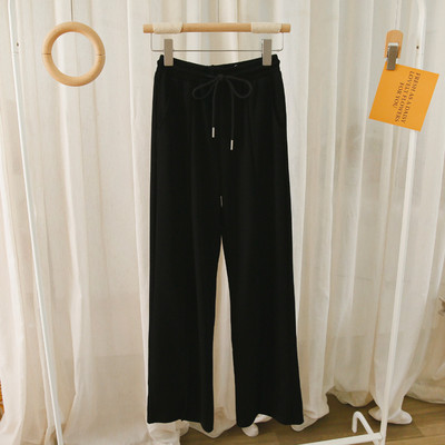 Pantaloni casual dama cu talie elastica si cravate in mai multe culori