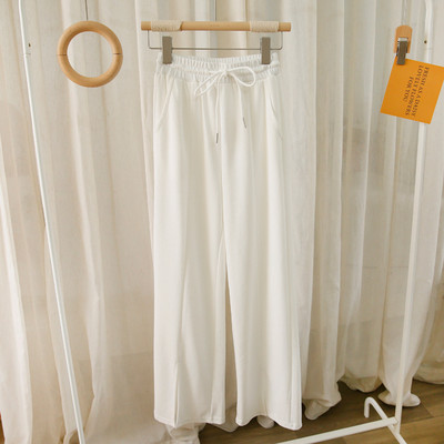 Pantaloni casual dama cu talie elastica si cravate in mai multe culori