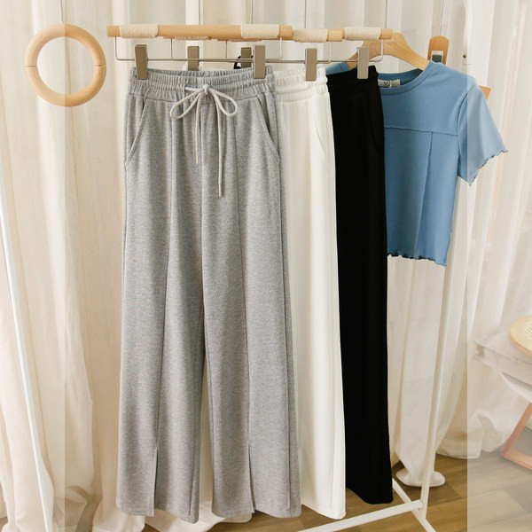 Pantaloni casual dama cu talie elastica si cravate in mai multe culori